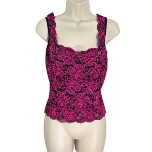 Cache Pink‎ Black Floral Lace Babydoll Tank Top Camisole Medium